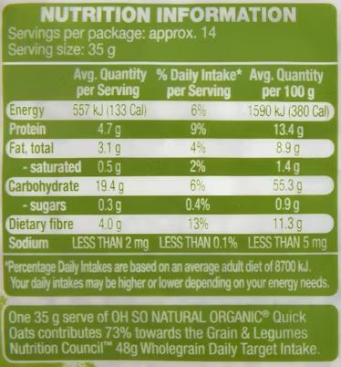 Yến mạch hữu cơ Oh So Natural Organic Quick Oats 500g