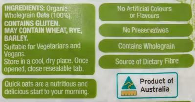 Yến mạch hữu cơ Oh So Natural Organic Quick Oats 500g