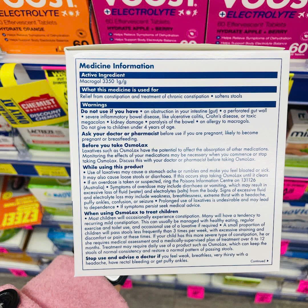Bột nhuận tràng OsmoLax Laxative Macrogol giảm táo bón