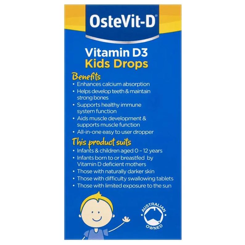 OsteVit-D Vitamin D3 Kids Drops 400IU cho bé 15ml (187 liều)