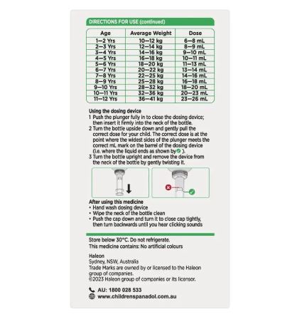 Siro giảm đau hạ sốt Panadol Children 1-5 tuổi vị cam