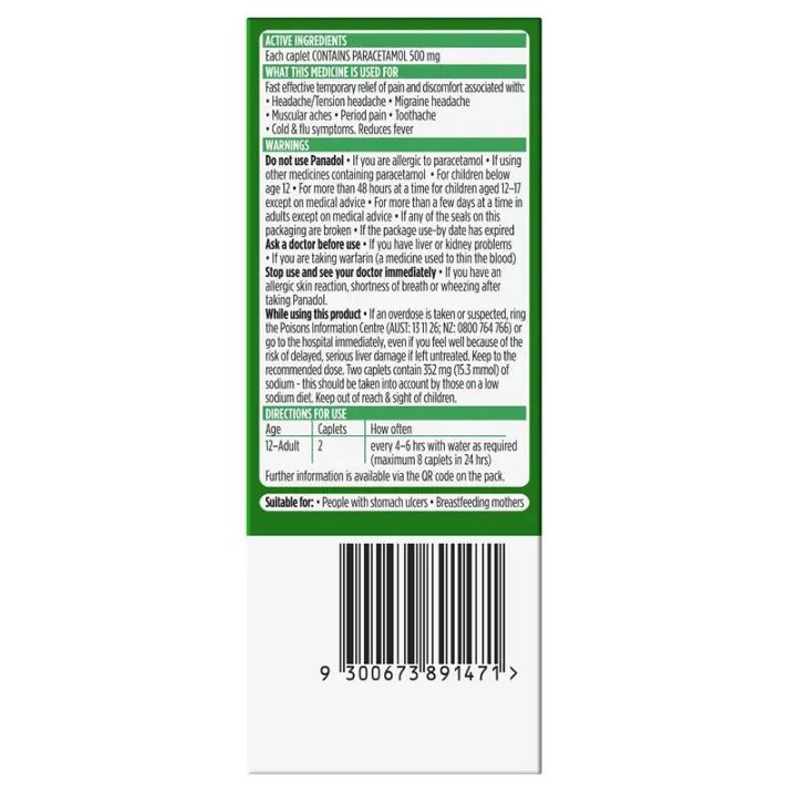 Giảm đau hạ sốt tác động nhanh Panadol Rapid Paracetamol 500mg viên oval