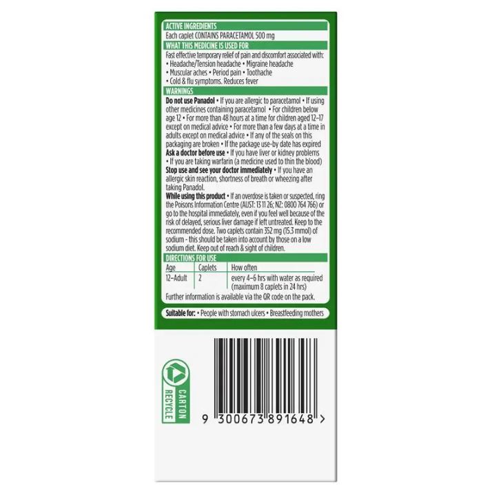 Giảm đau hạ sốt tác động nhanh Panadol Rapid Paracetamol 500mg viên oval