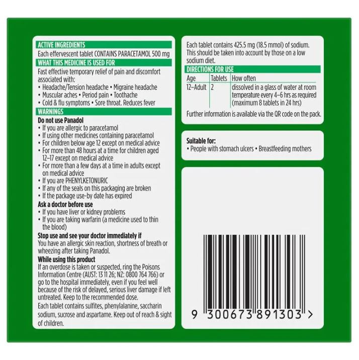 Viên sủi Panadol Rapid Soluble Paracetamol 500mg 20 viên