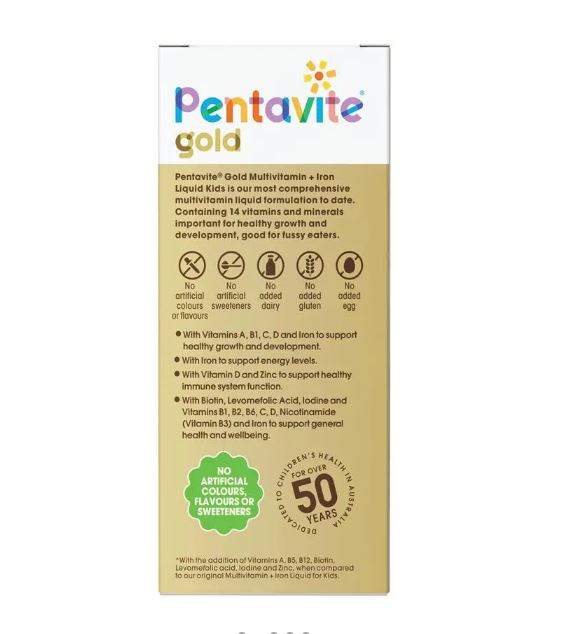 Vitamin tổng hợp cho bé Pentavite Gold Multivitamin + Iron Liquid For Kids