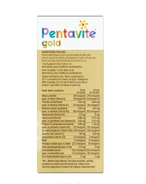 Vitamin tổng hợp cho bé Pentavite Gold Multivitamin + Iron Liquid For Kids