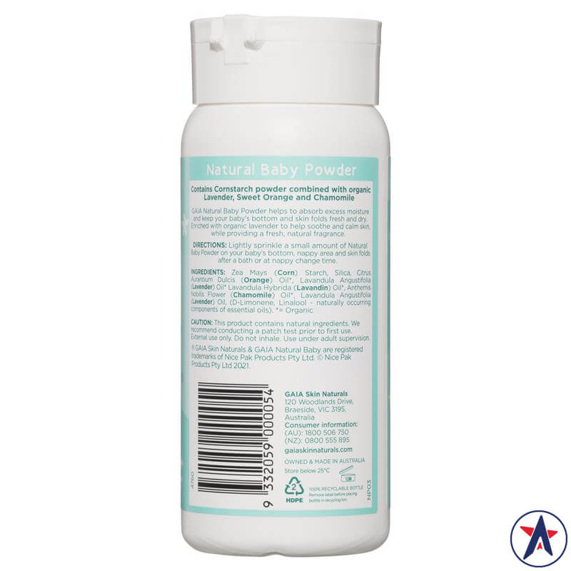 Phấn rôm Organic cho bé Gaia Natural Baby Powder Talc Free