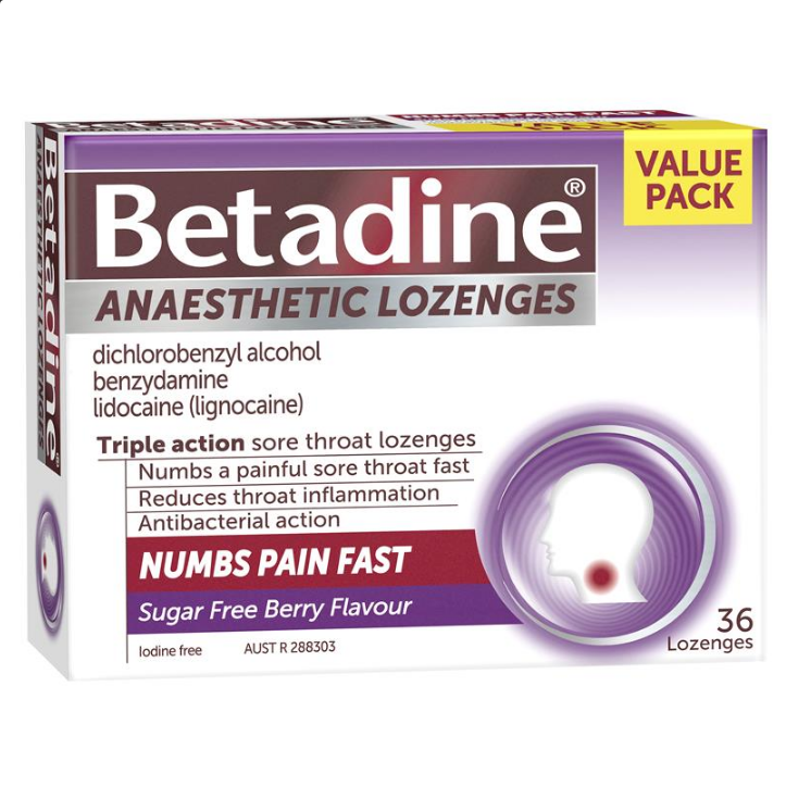 Viên ngậm trị đau họng Betadine Anaesthetic Lozenges Berry Sore Throat