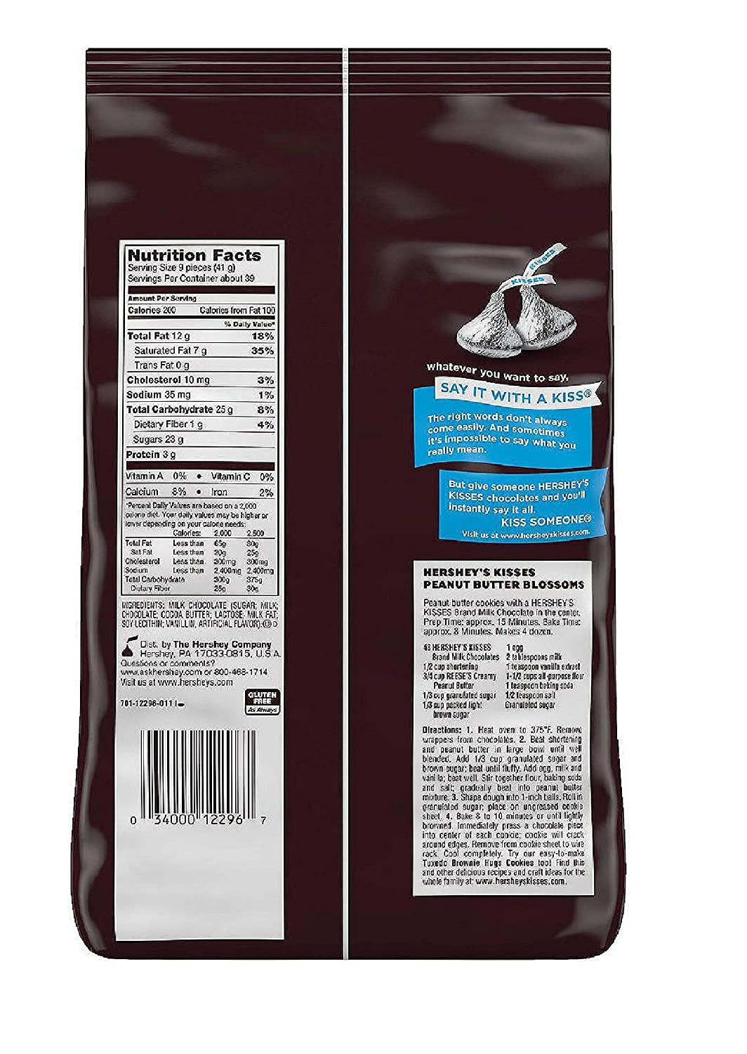 Kẹo socola Hershey's Kisses Milk Chocolate 330 viên 1.58kg