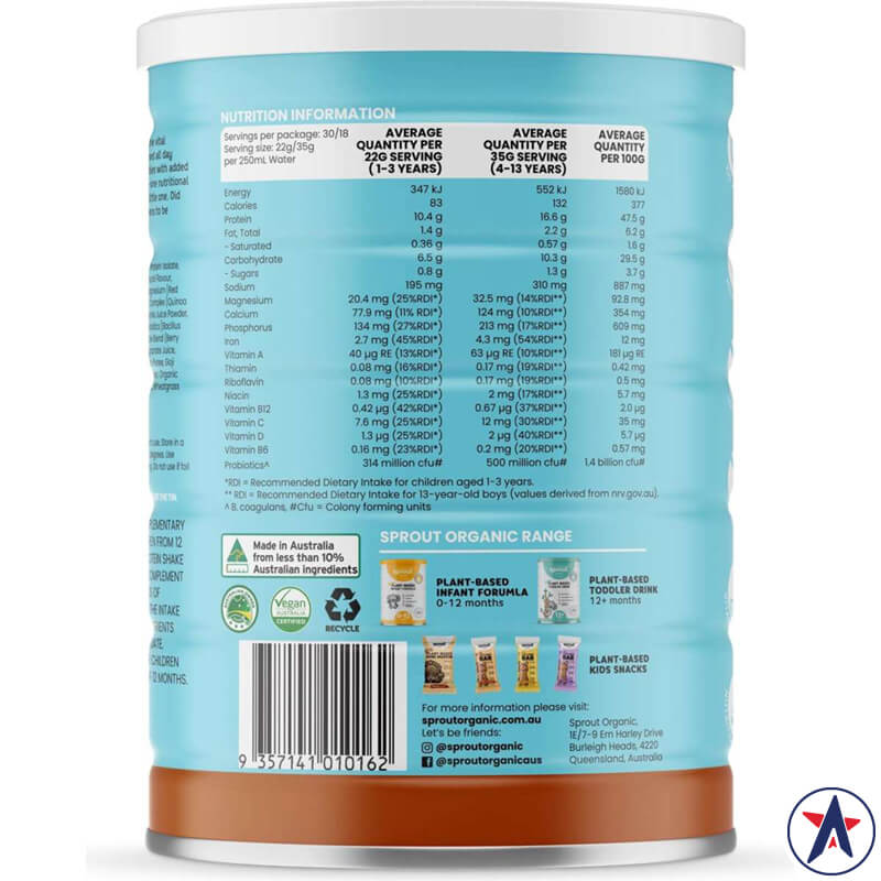 Sprout Organic Junior Plant Protein Shake Chocolate Milkshake 660g