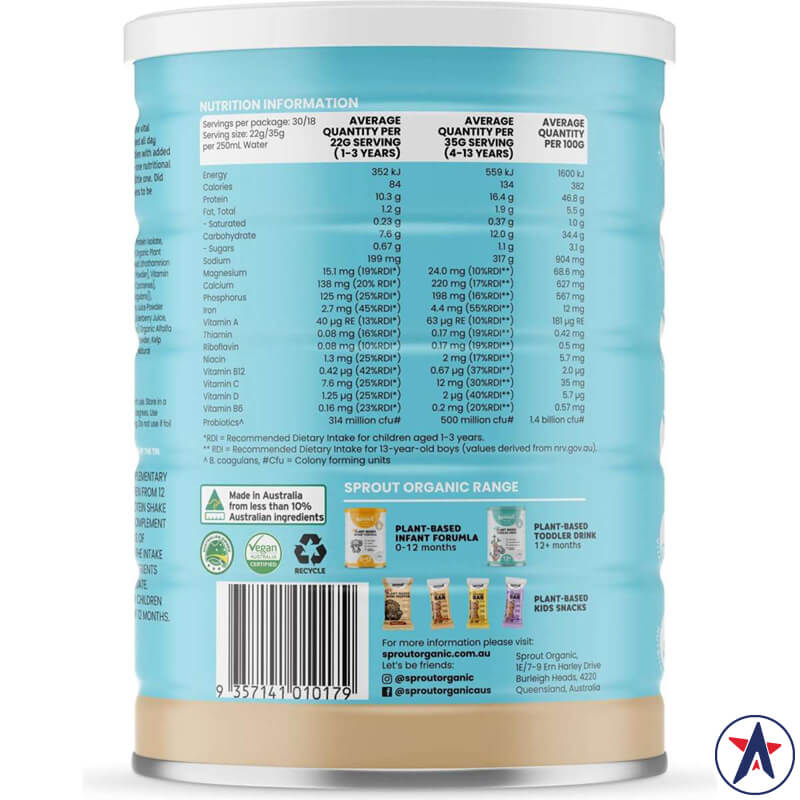 Sprout Organic Plant Protein Shake Junior Vanilla Milkshake 660g | Thương hiệu Úc chính hãng