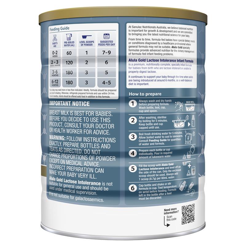 Sữa Alula Gold L.I Lactose Intolerance 900g (0-12 tháng)