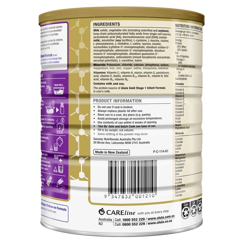 Sữa Alula Gold số 1 Newborn Infant của Úc 900g (0-6 tháng)