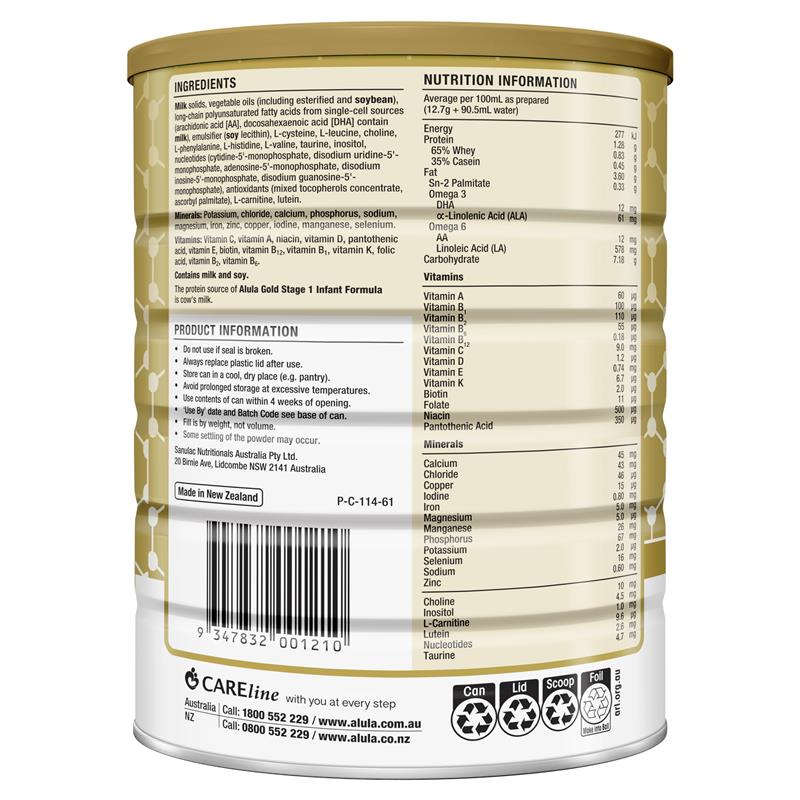 Sữa Alula Gold số 1 Newborn Infant của Úc 900g (0-6 tháng)