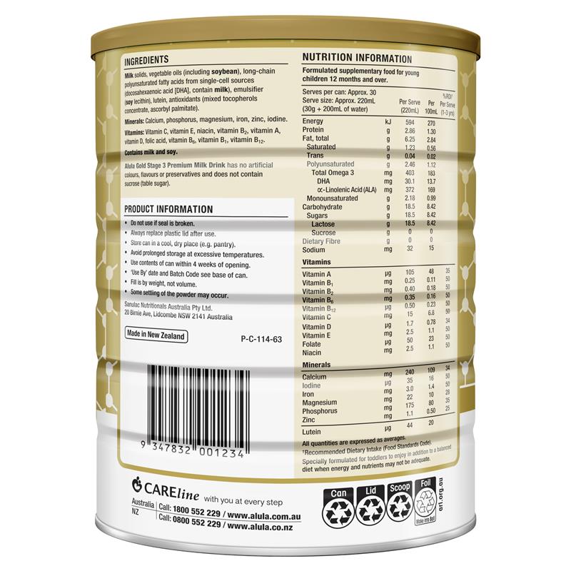 Sữa Alula Gold số 3 Toddler của Úc 900g cho trẻ từ 1-3 tuổi