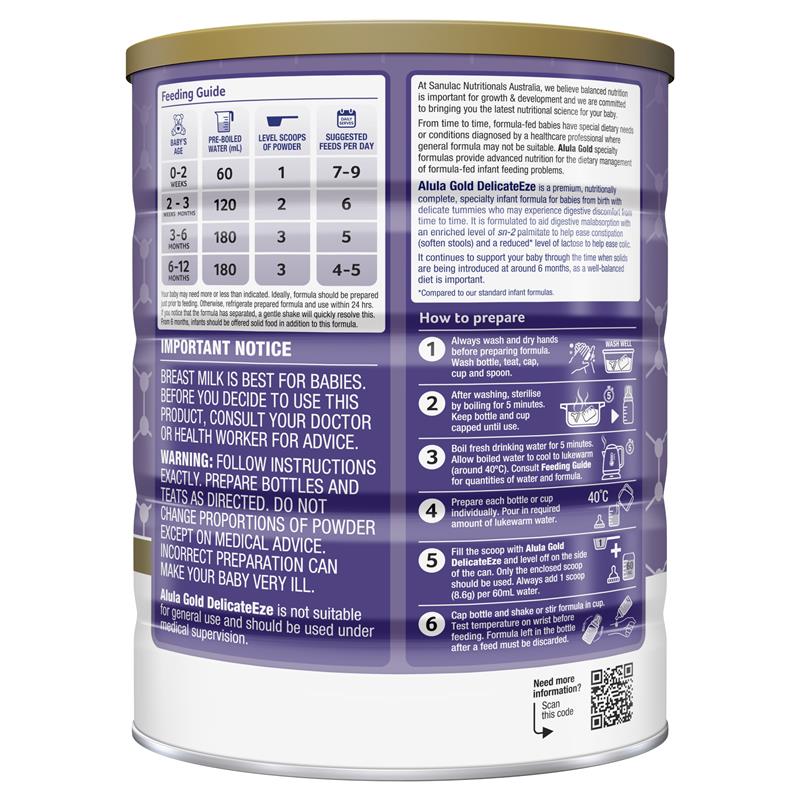 Sữa Alula Gold Úc DelicateEze 850g cho trẻ sơ sinh