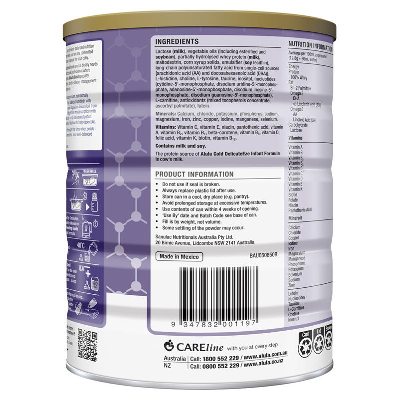 Sữa Alula Gold Úc DelicateEze 850g cho trẻ sơ sinh