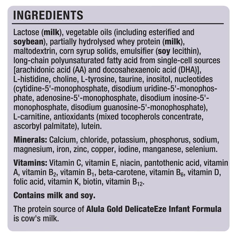 Sữa Alula Gold Úc DelicateEze 850g cho trẻ sơ sinh