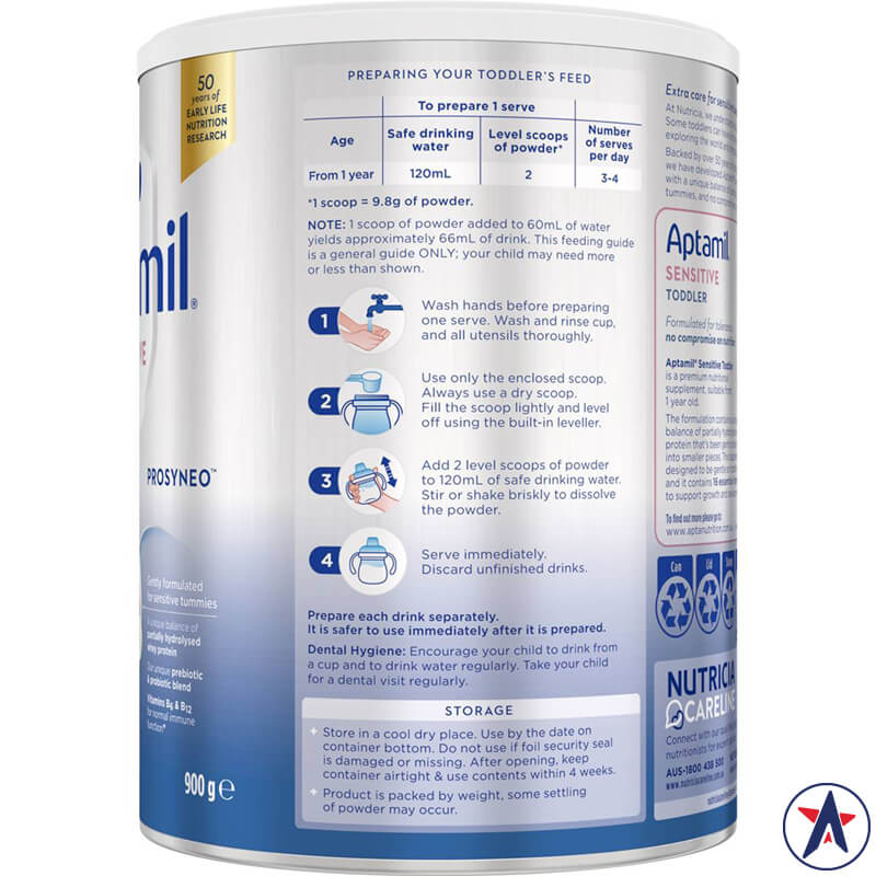 Sữa Aptamil Sensitive Premium Toddler 900g cho trẻ trên 12 tháng tuổi