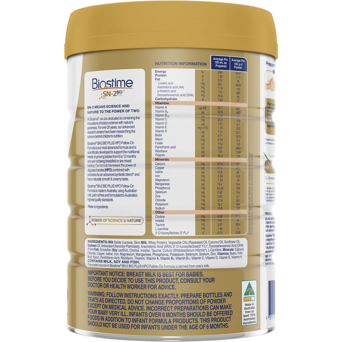 Sữa Biostime SN-2 Bio Plus HPO số 2 Follow On 800g (6-12 tháng)