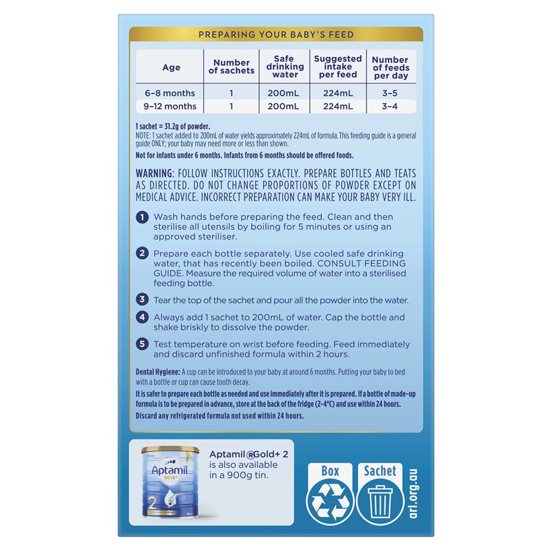 Sữa bột gói Aptamil Gold số 2 Pronutra (30g x 4 gói) (6-12 tháng)