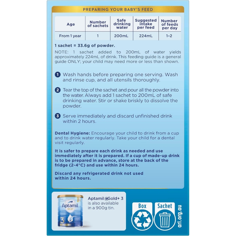 Sữa bột gói Aptamil Gold số 3 Pronutra (38g x 4 gói) (1-3 tuổi)