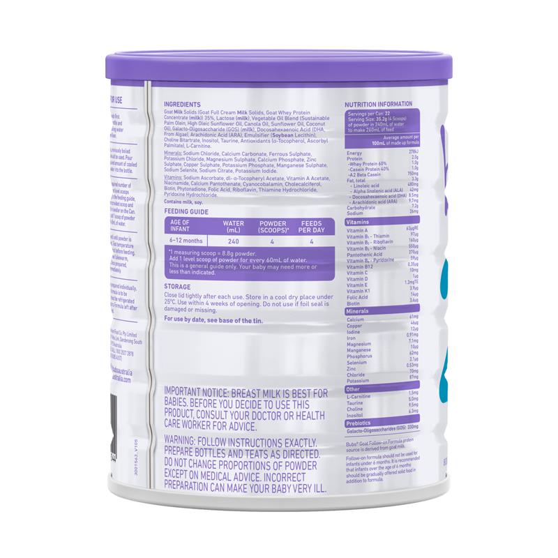 Sữa dê Bubs Australian Goat Milk của Úc số 2 (800g) (6-12 tháng)