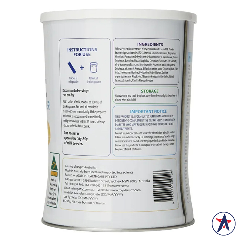 Sữa hoàng gia Úc Royal AUSNZ Diabetic Formula Milk Powder cho người tiểu đường 500g (25g x 20 gói)