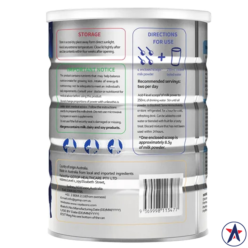 Sữa hoàng gia Úc Royal AUSNZ Kids Pro+ Formula with Lactoferrin 900g cho trẻ trên 3 tuổi | Xuất xứ Úc (Australia)