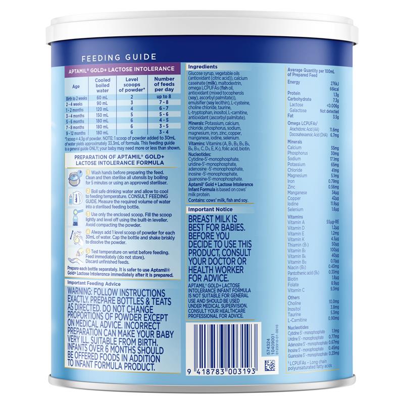 Sữa Aptamil Gold+ Lactose Intolerance 900g (0-12 tháng) | Sản phẩm chất lượng Úc