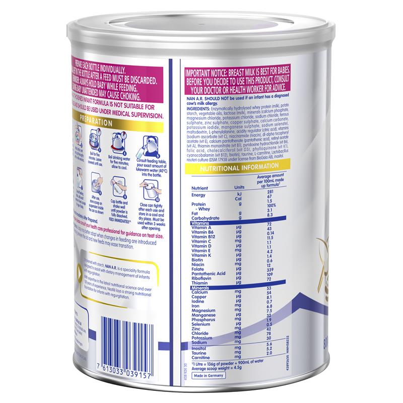 Sữa NAN A.R Baby Infant for Regurgitation 800g (0-12 tháng)