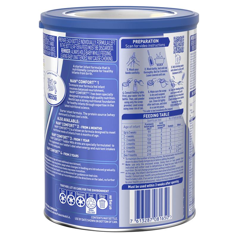 Sữa NAN Comfort Úc số 1 Infant 800g dành cho trẻ từ 0-6 tháng