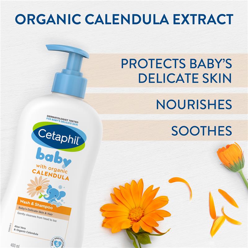 Sữa tắm gội hoa cúc dịu nhẹ cho bé Cetaphil Baby Calendula Wash & Shampoo 400ml