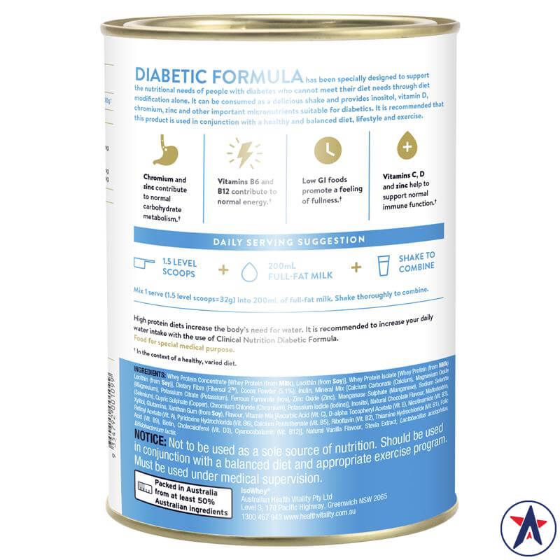 Sữa tiểu đường IsoWhey Diabetic Formula Clinical Nutrition Chocolate 640g