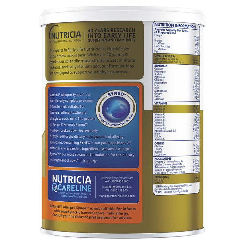 Sữa Aptamil Allerpro Syneo số 1 (900g) dành cho trẻ từ 0-6 tháng | Sản phẩm chất lượng Úc