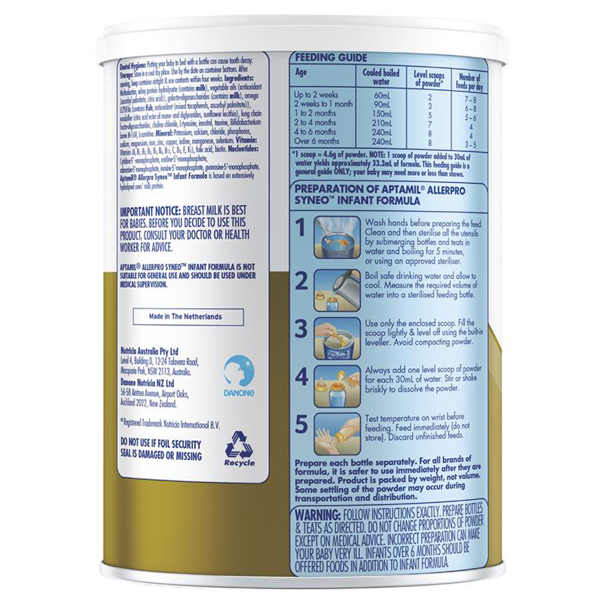 Sữa Aptamil Allerpro Syneo số 1 (900g) dành cho trẻ từ 0-6 tháng | Xuất xứ Úc