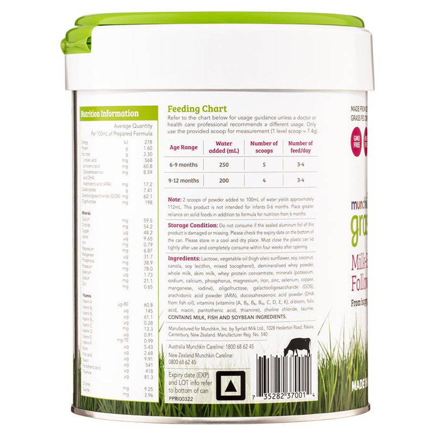 Sữa Munchkin Grass Fed số 2 Milk Based 730g (6-12 tháng)