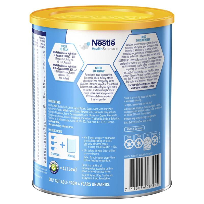 Sữa dinh dưỡng bổ sung chất xơ Sustagen Hospital Formula + Fibre