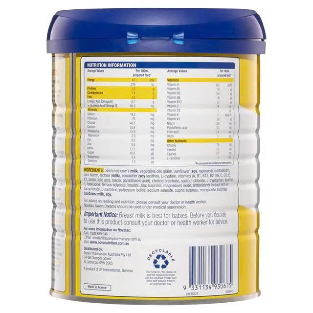 Sữa Novalac SD Sweet Dreams Infant 800g cho trẻ từ 0-12 tháng