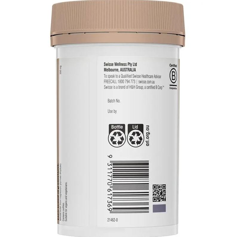Bột uống Magie hỗ trợ cơ bắp Swisse Ultiboost Magnesium Glycinate Unflavoured Powder