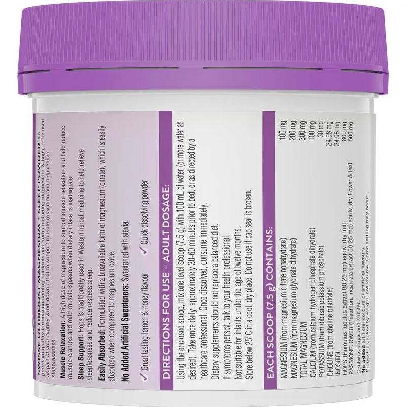 Bột hỗ trợ giấc ngủ Swisse Magnesium + Sleep Lemon & Honey 180g