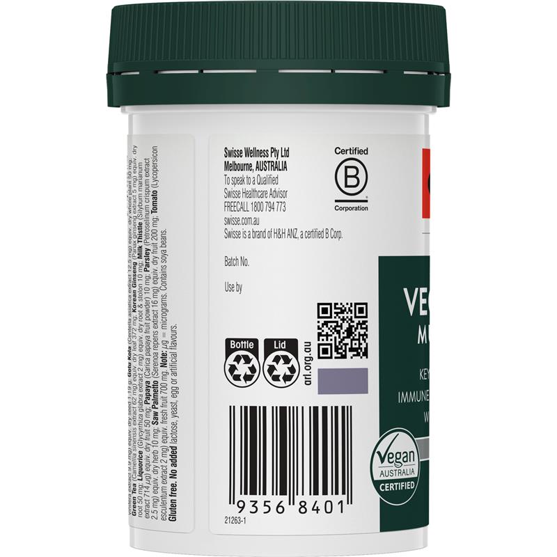 Viên vitamin tổng hợp cho nam Swisse Vegan Men’s Multivitamin thuần chay