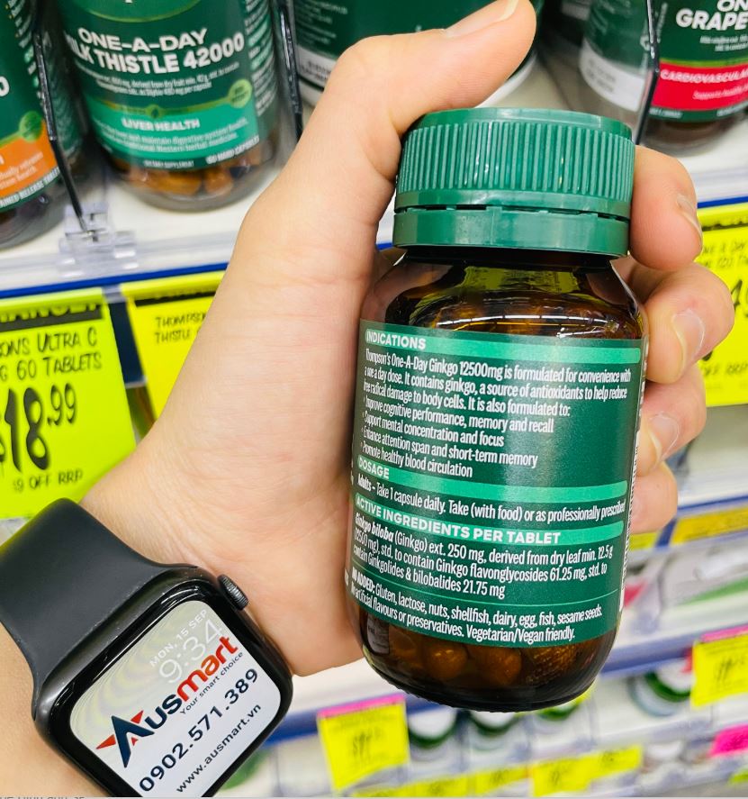 Viên uống bổ não Thompson's One A Day Ginkgo 12500mg hàm lượng cao