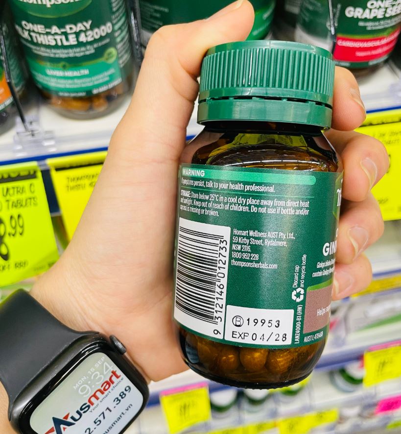 Viên uống bổ não Thompson's One A Day Ginkgo 12500mg hàm lượng cao