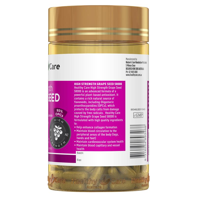 Tinh chất hạt nho liều cao Healthy Care High Strength Grape Seed 58000mg 200 viên