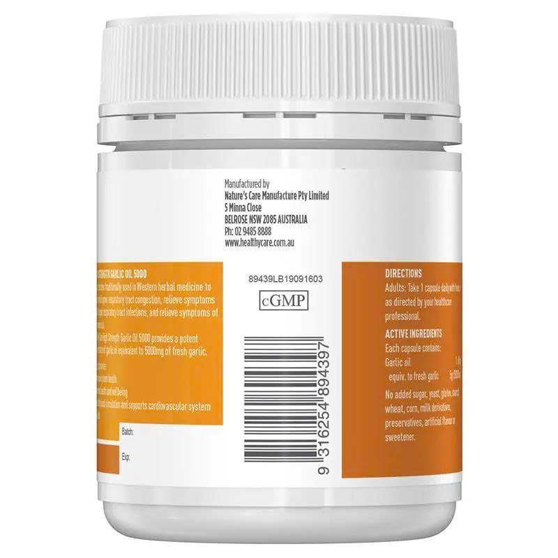 Viên uống dầu tỏi Healthy Care High Strength Garlic Oil 5000mg hỗ trợ miễn dịch