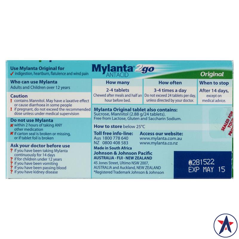Trị đau dạ dày Mylanta 2Go Antacid Original Lemon Mint 100 viên | Thương hiệu Úc chính hãng