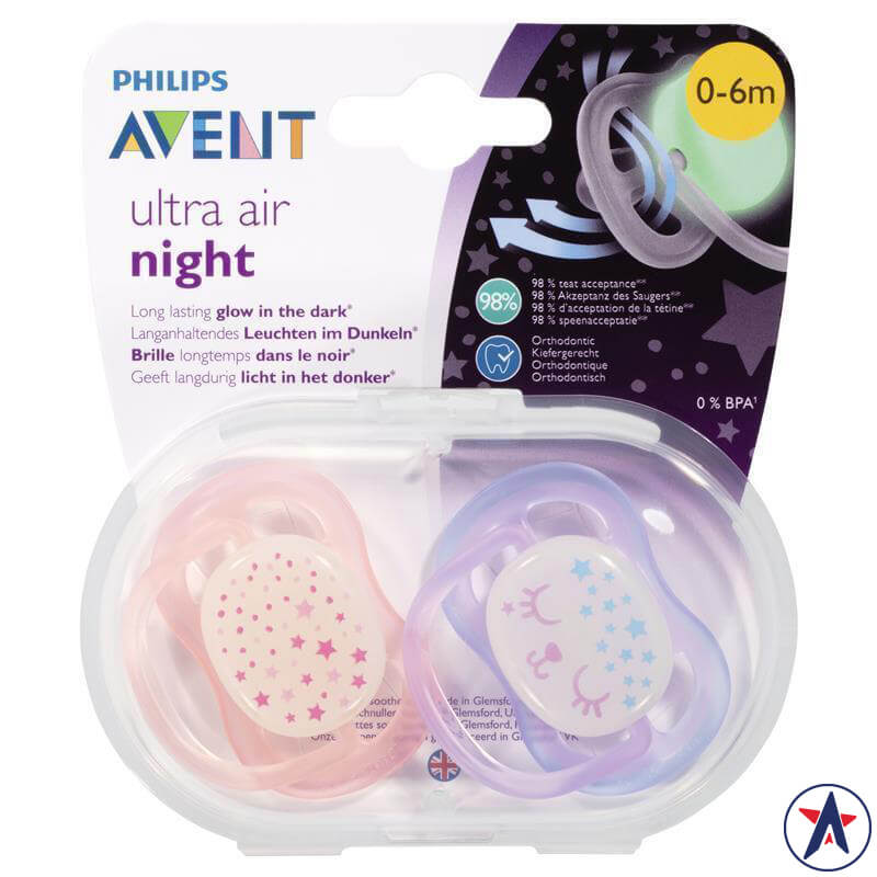 Ty ngậm ban đêm Avent Ultra Air Night Soother cho bé dưới 6 tháng | Nhập khẩu chính hãng từ Úc
