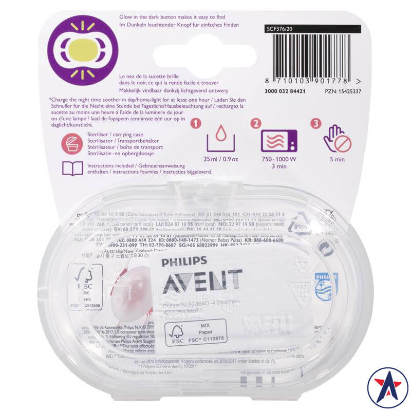 Ty ngậm ban đêm Avent Ultra Air Night Soother cho bé từ 6-18 tháng