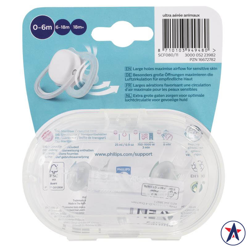 Ty ngậm Philips Avent Ultra Air Animals hình thú cho bé dưới 6 tháng
